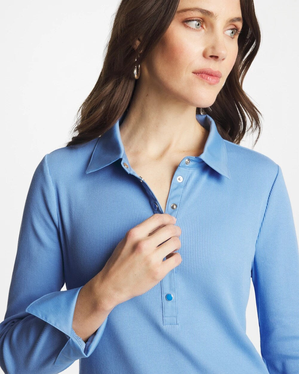 Tidal Blue Knit Woven Mix Rib Henley