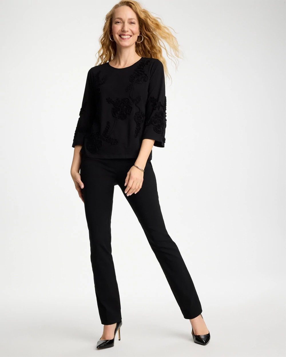 Black Soutache Elbow Sleeve Tee