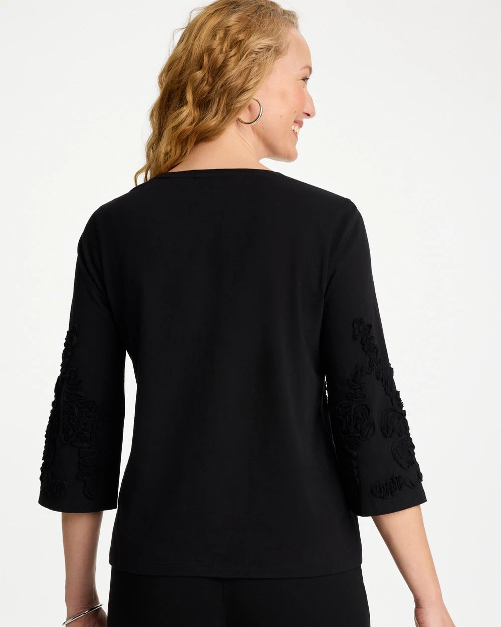 Black Soutache Elbow Sleeve Tee