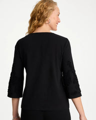 Black Soutache Elbow Sleeve Tee