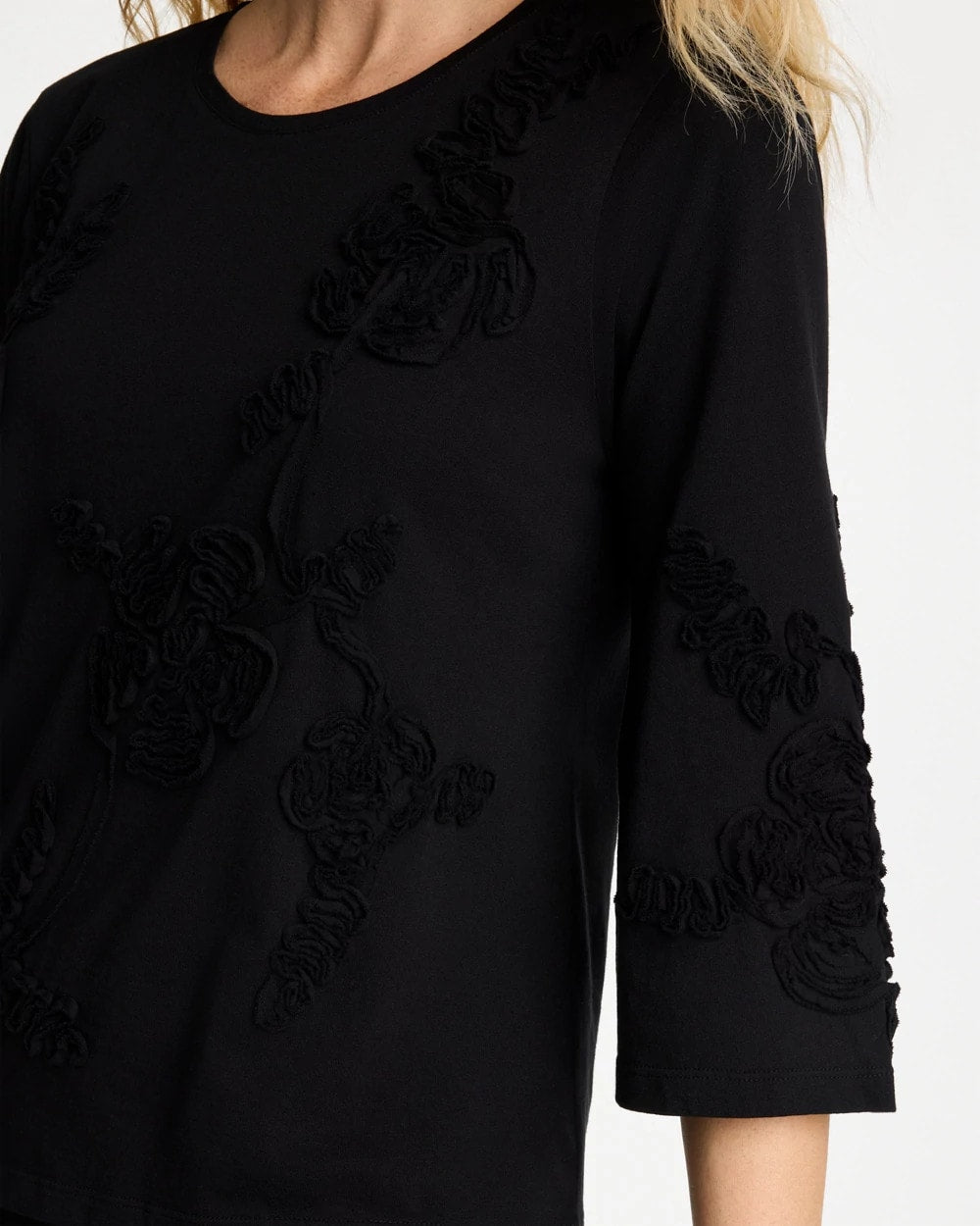 Black Soutache Elbow Sleeve Tee