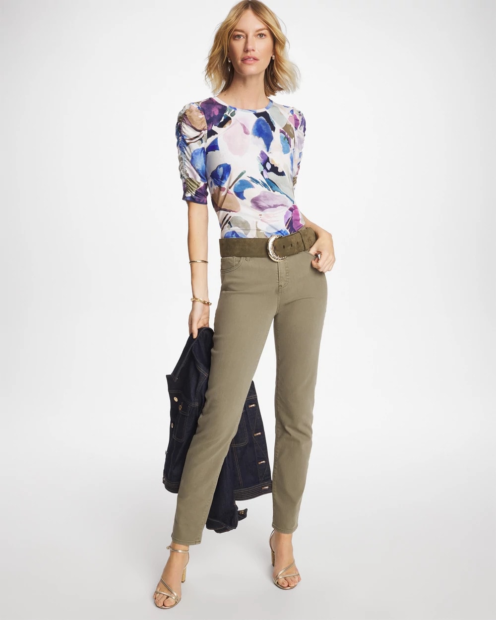 Passport Blue Geo Blur Ruched Sleeve Tee