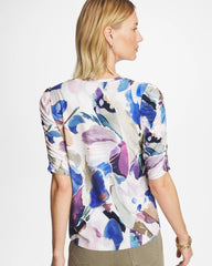 Passport Blue Geo Blur Ruched Sleeve Tee