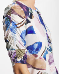 Passport Blue Geo Blur Ruched Sleeve Tee