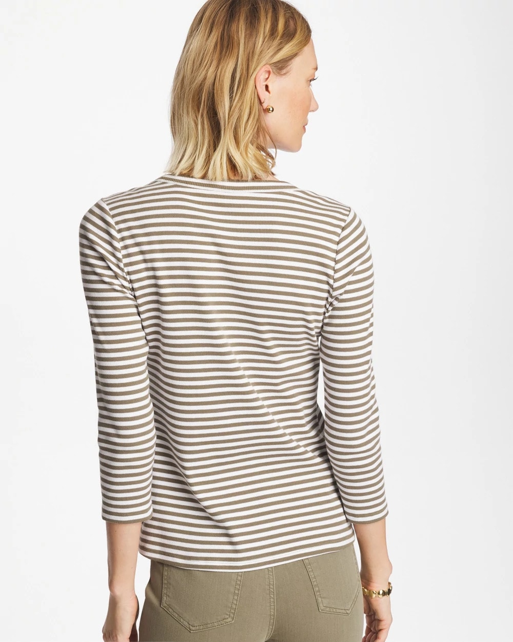 Lichen Striped Ribbed Button Crewneck Tee