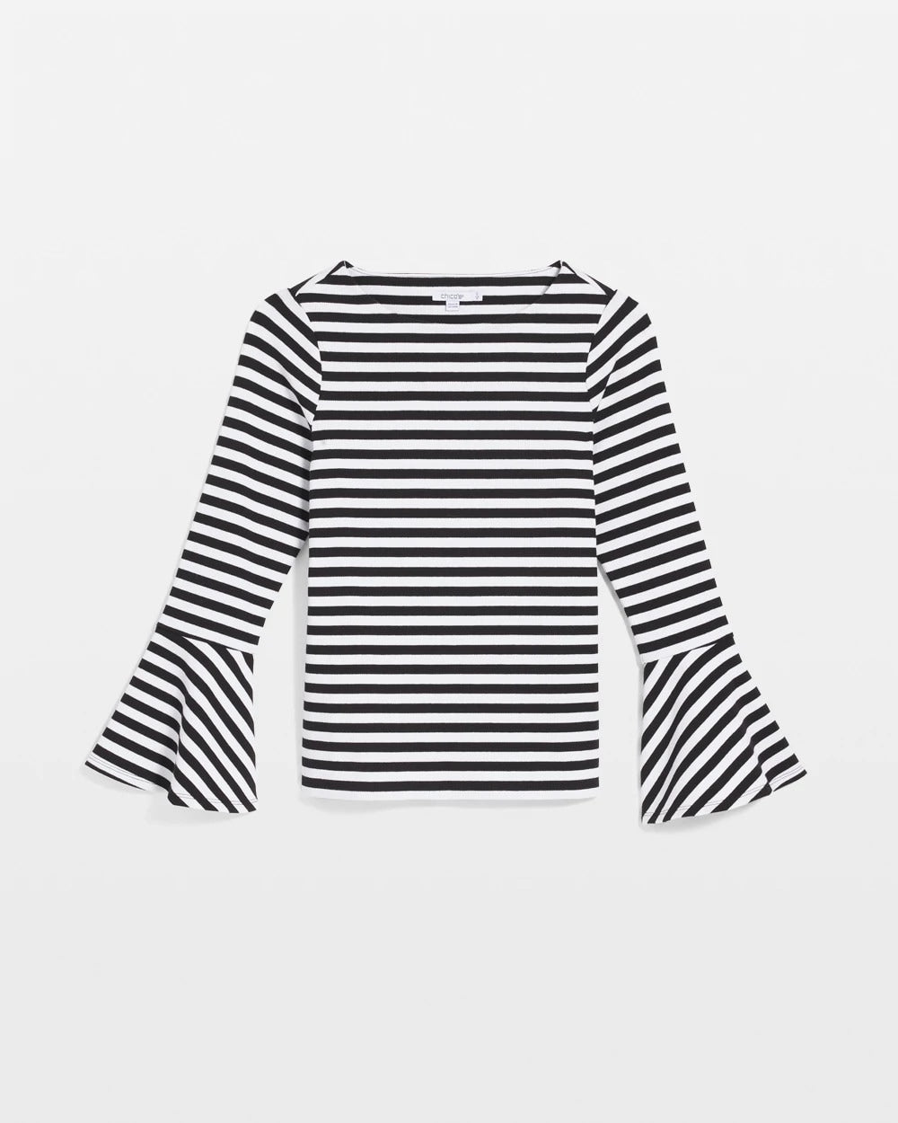 Black Striped Rib Knit Bell Sleeve Top
