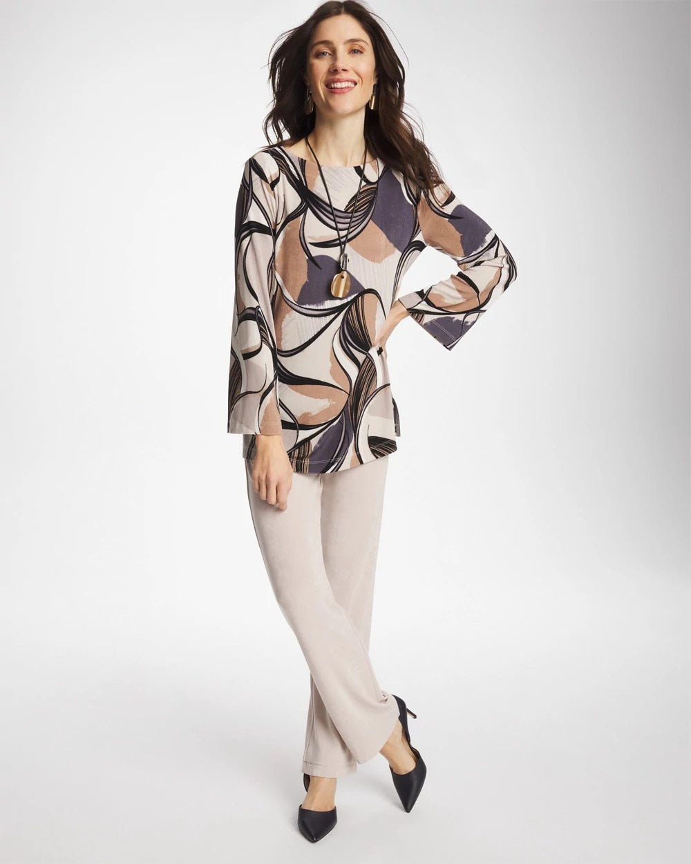Soft Slate Travelers™ Waverly Bell Sleeve Tunic