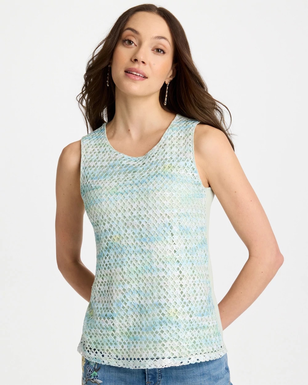 Blue Orchid Mermaid Sequin Mesh Crochet Tank