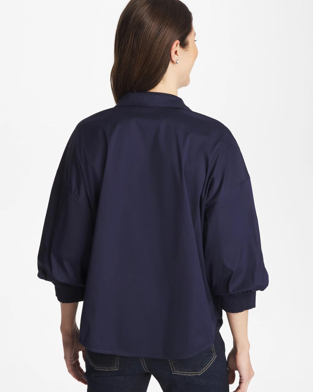Passport Blue Poplin Billow Sleeve Blouse