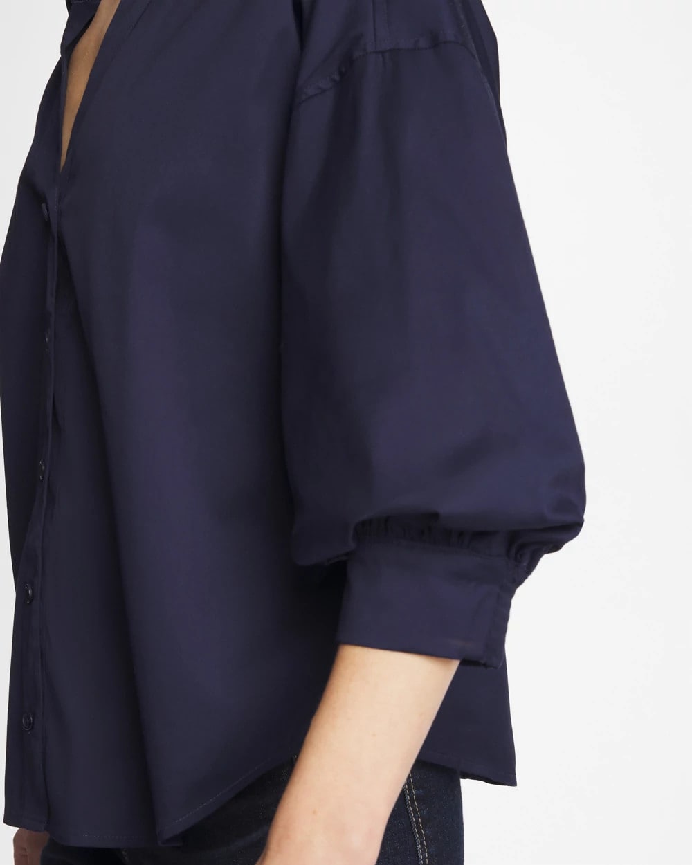 Passport Blue Poplin Billow Sleeve Blouse