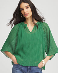 Jardin Green Textured Pleated Chiffon Blouse