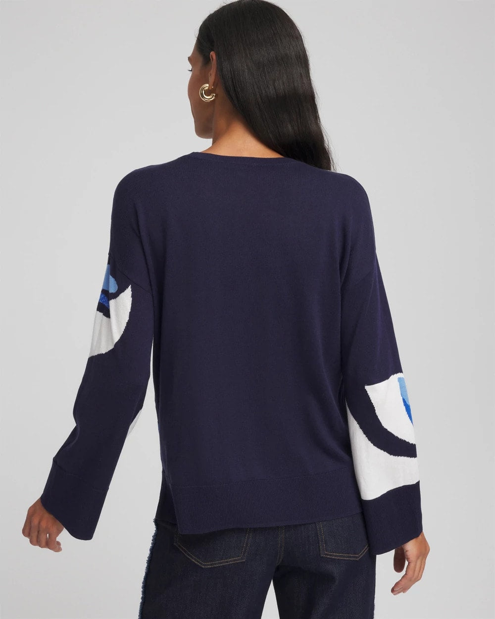Tidal Blue Floral Intarsia Crewneck Pullover