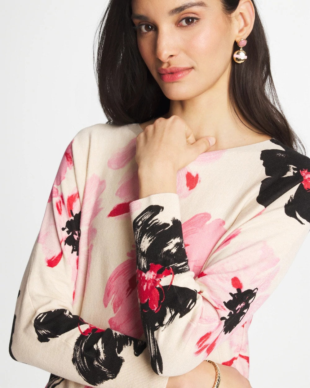 Sweet Blossom Printed Bateau Dolman Pullover