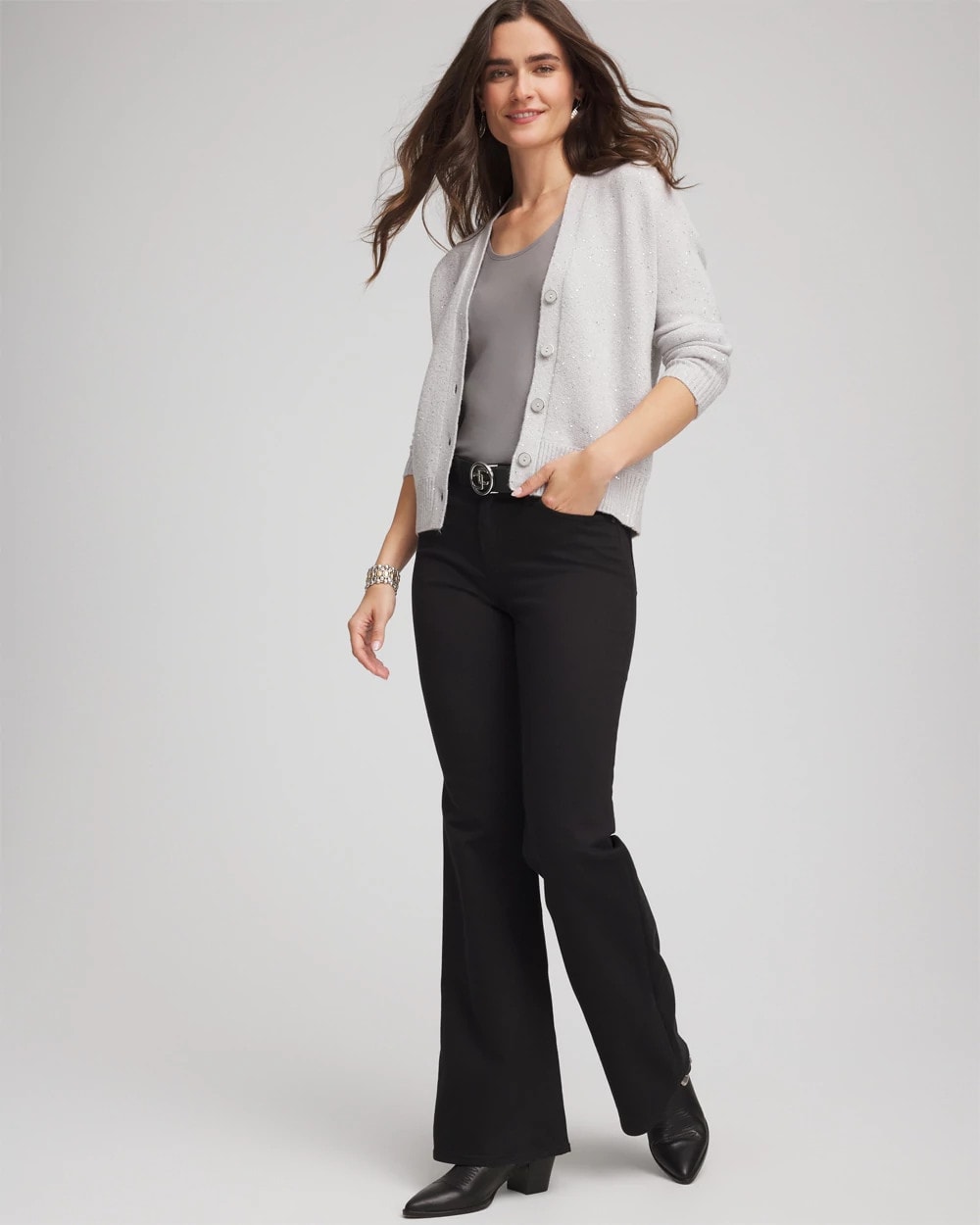 Dove Gray Shine Boyfriend Cardigan