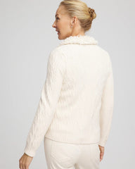 English Cream Fur Trim Moto Cardigan