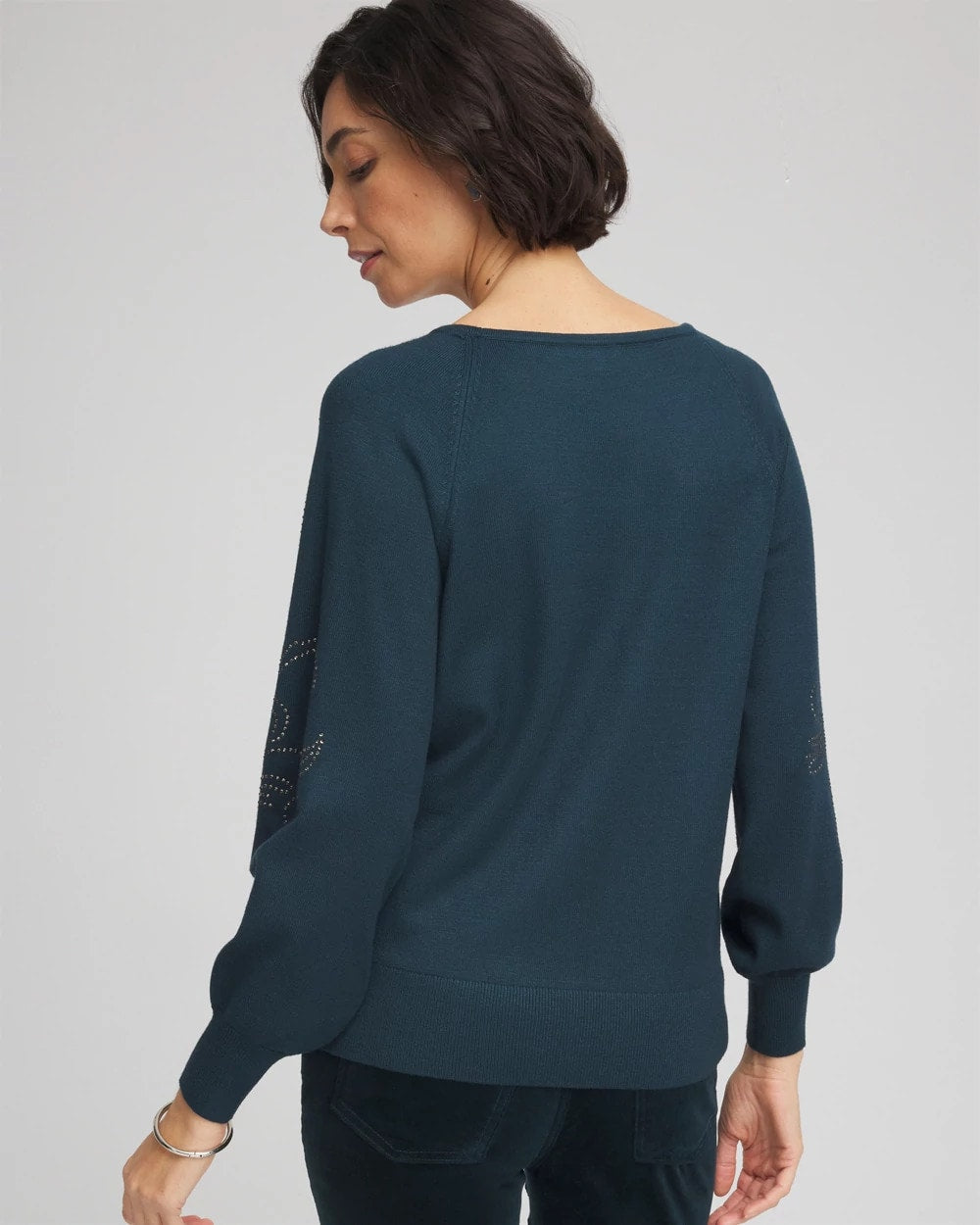 Teal Shadow Heatset Embroidered Pullover