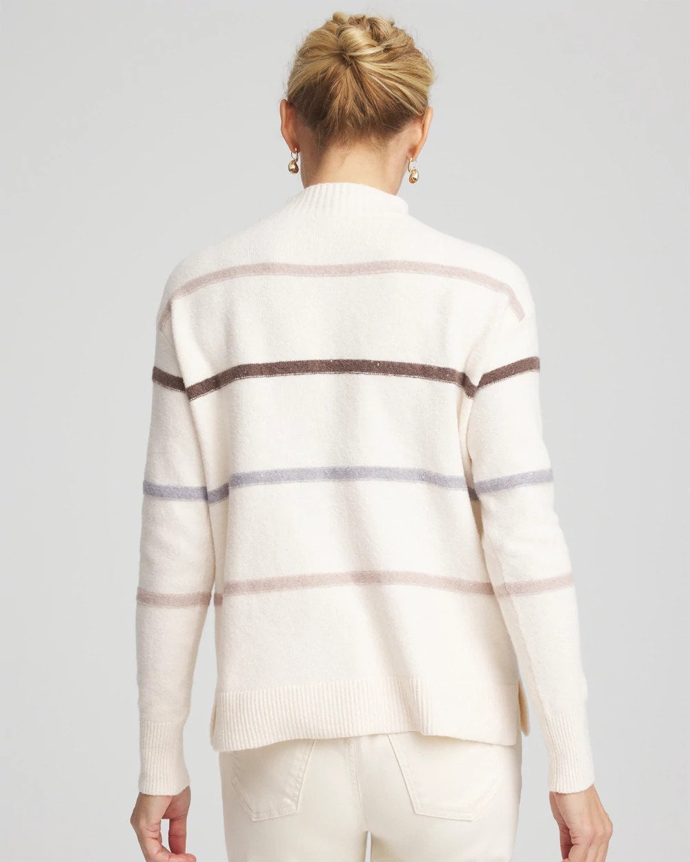 English Cream Sequined Stripe Pullover Sweater