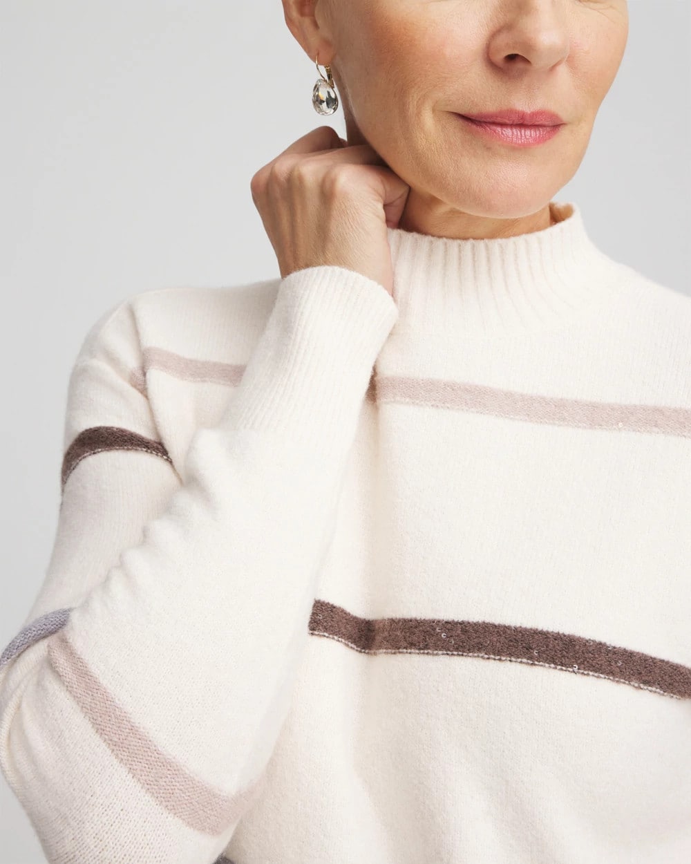 English Cream Sequined Stripe Pullover Sweater