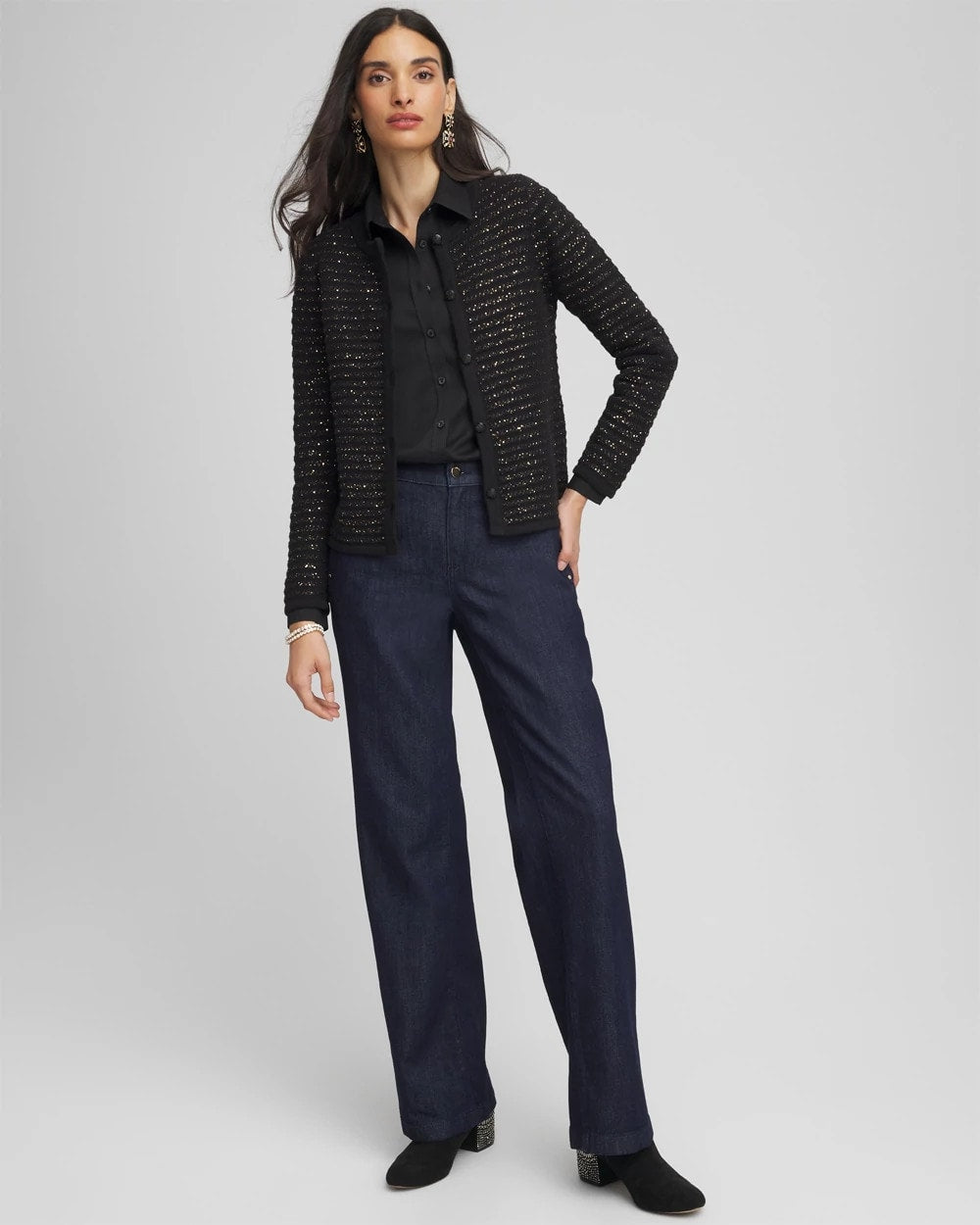 Black Shine Cropped Cardigan