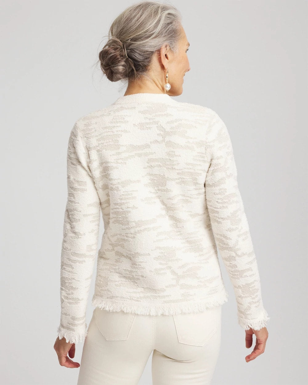 English Cream Fringe Textured V-Neck Cardigan