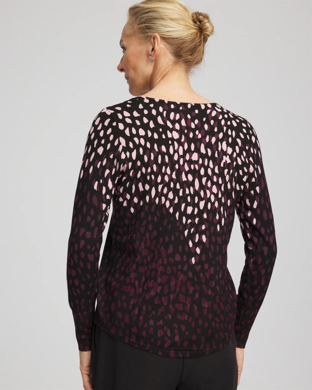 Black Ella Printed V-Neck Sweater