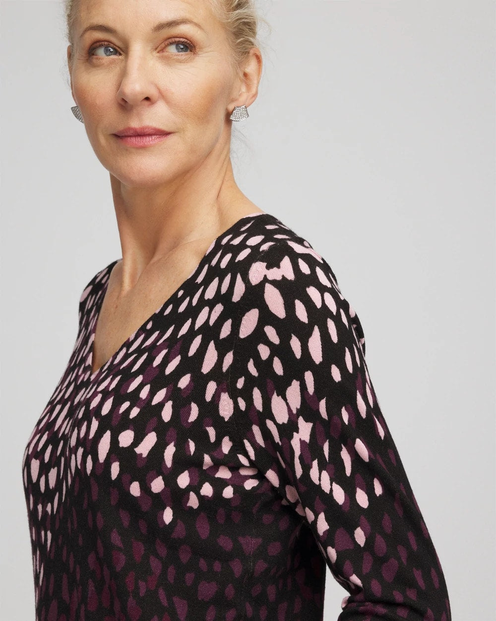 Black Ella Printed V-Neck Sweater