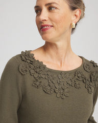 Nettle Leaf Appliqué Flared-Sleeve Sweater