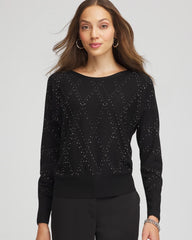 Black Ella Embellished Dolman Pullover Sweater