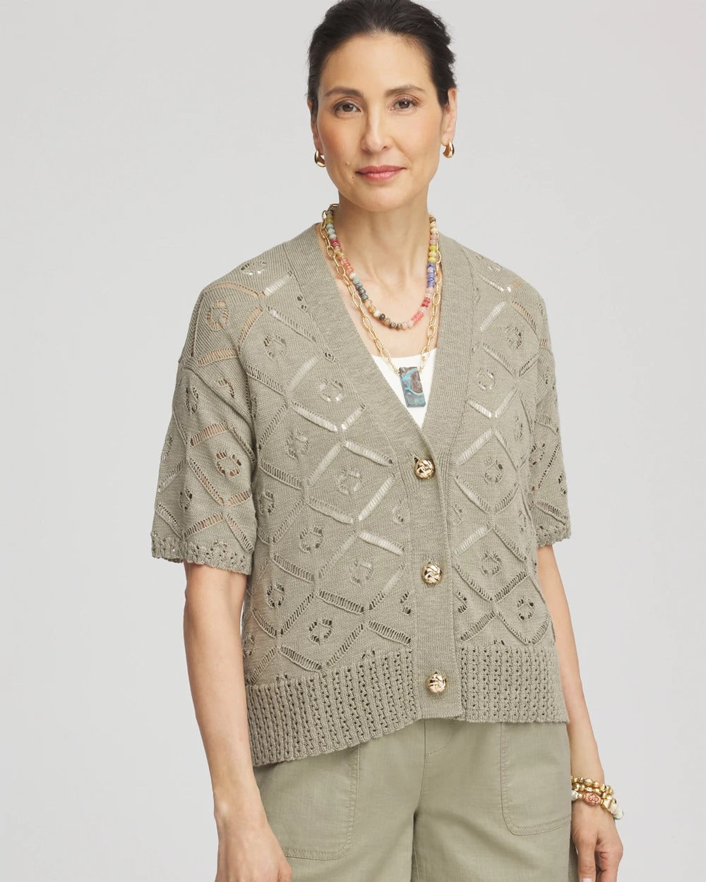Washed Sage Short Button-down Cardigan