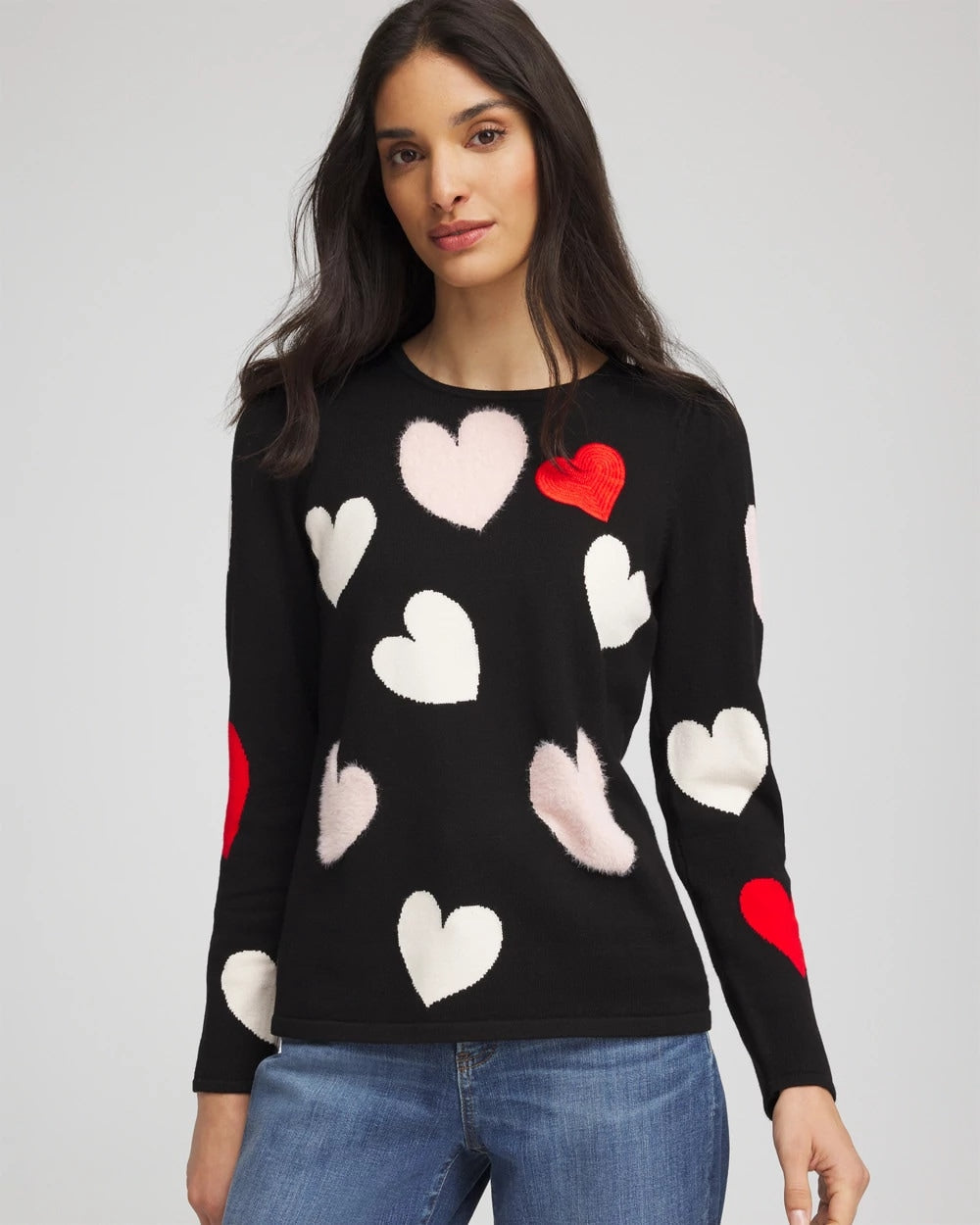 Black V-Day Multi-Heart Pullover