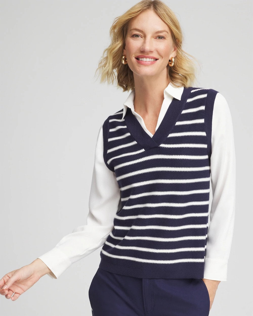 Passport Blue Striped V-Neck 2 in 1 Sweater Vest