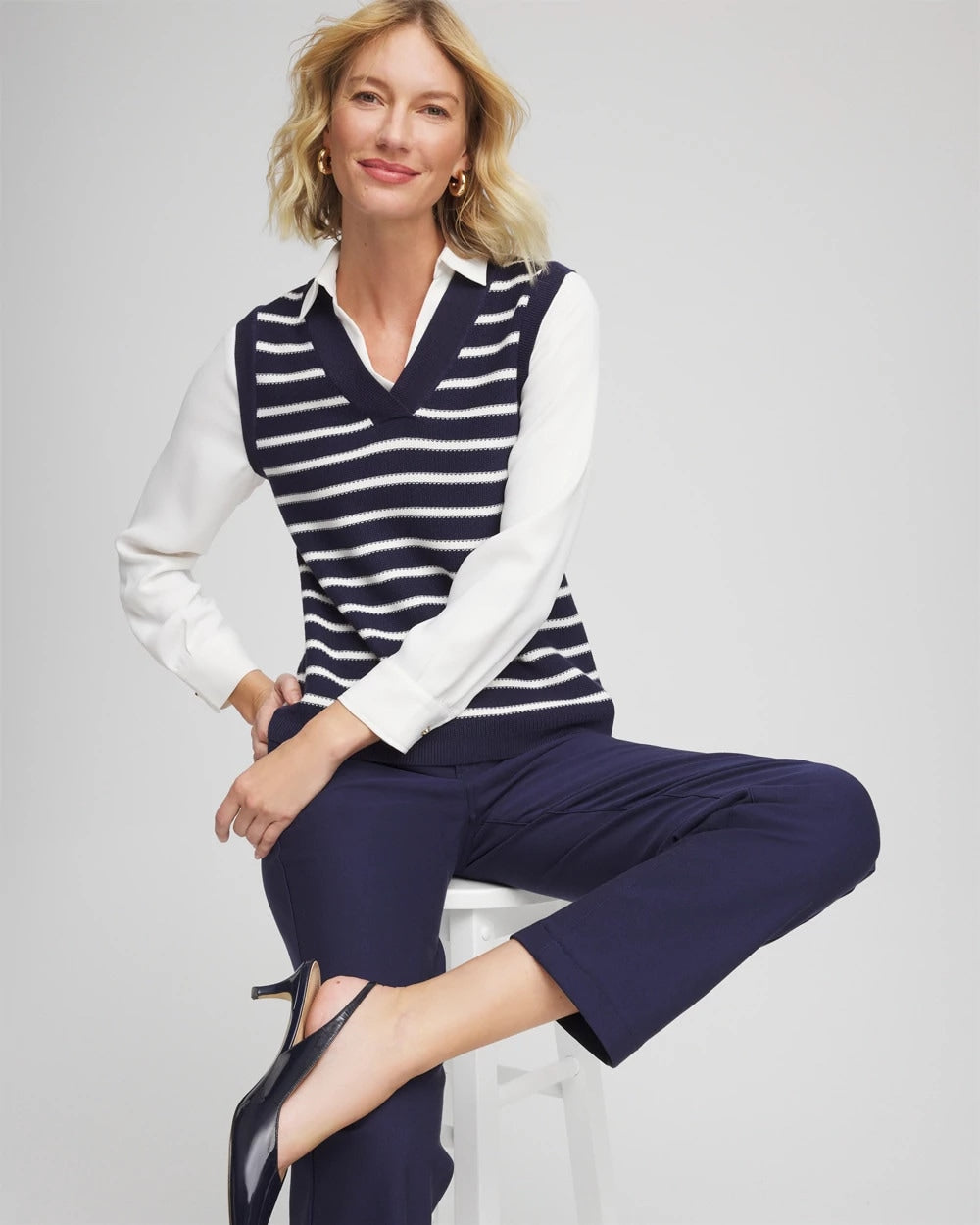 Passport Blue Striped V-Neck 2 in 1 Sweater Vest