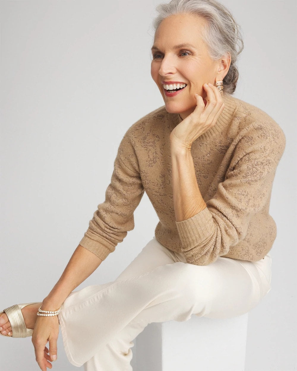 Champagne Fizz Jacquard Mockneck Pullover