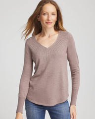 Taupe Heather Ella Embellished V-Neck Sweater
