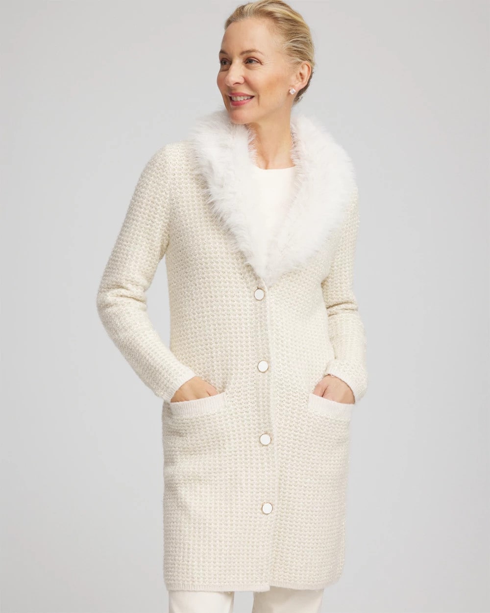 English Cream Fur Trim Cardigan