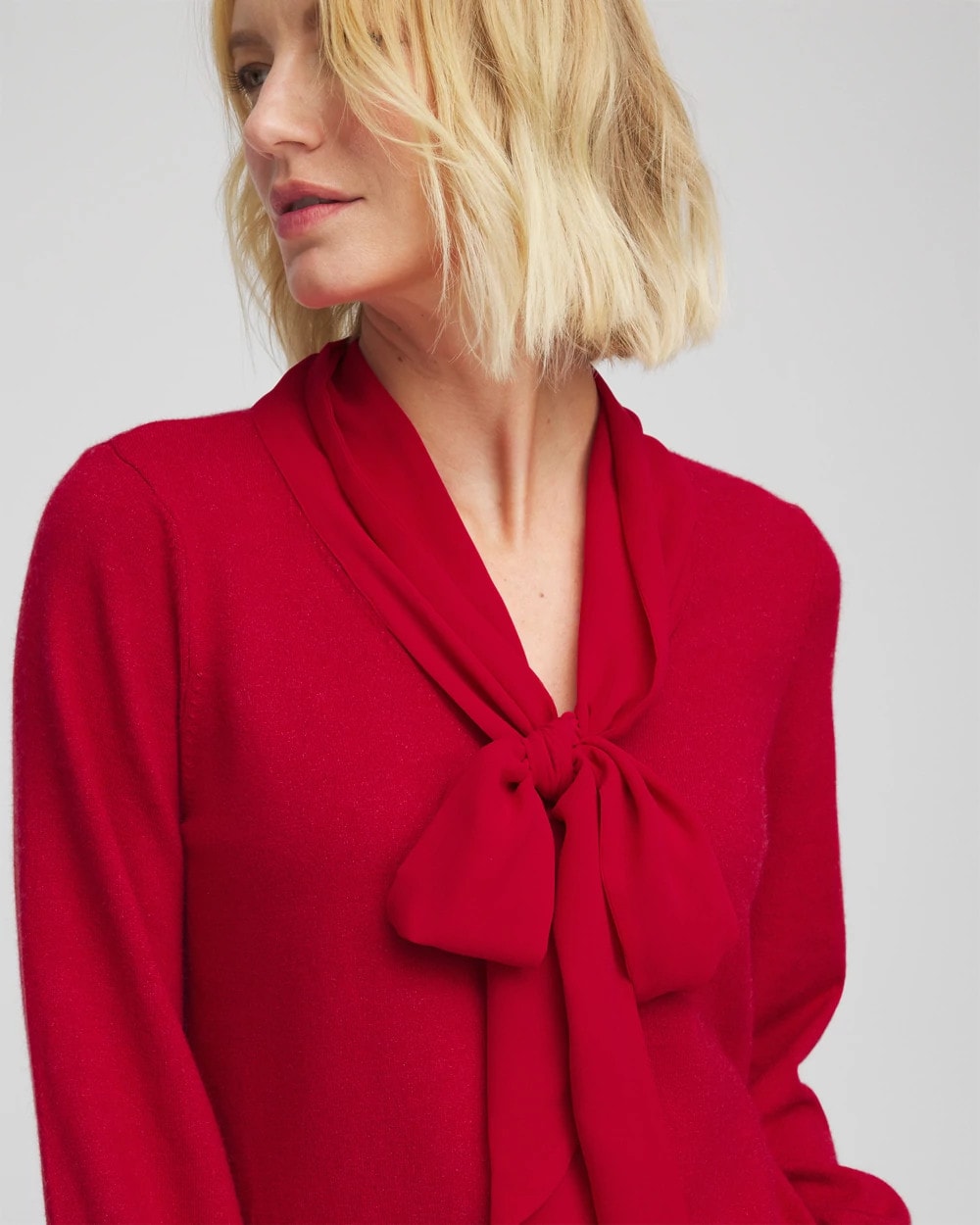 Carmine Red Bow-Detailed Sweater