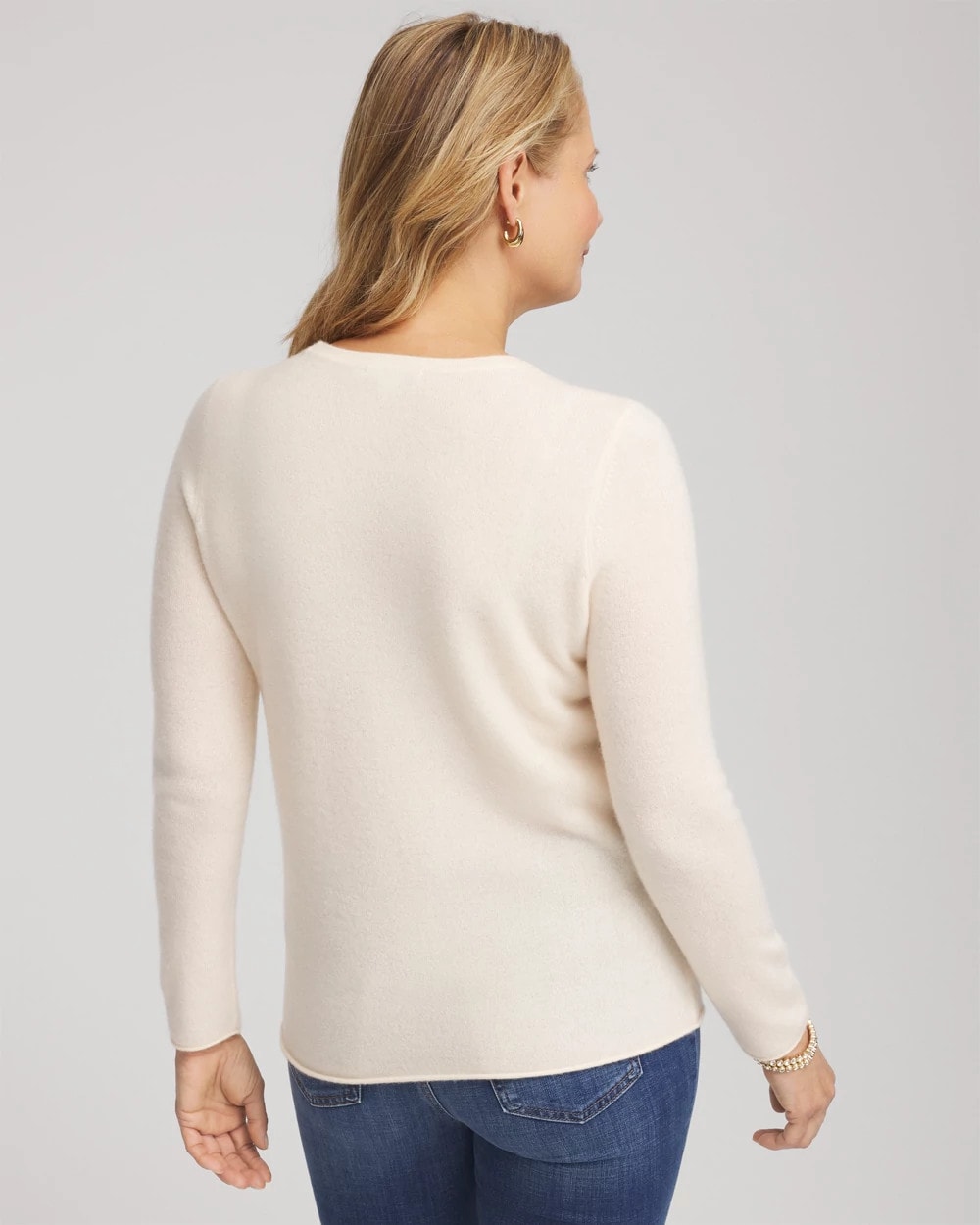Cream Crewneck Cashmere Pullover Sweater