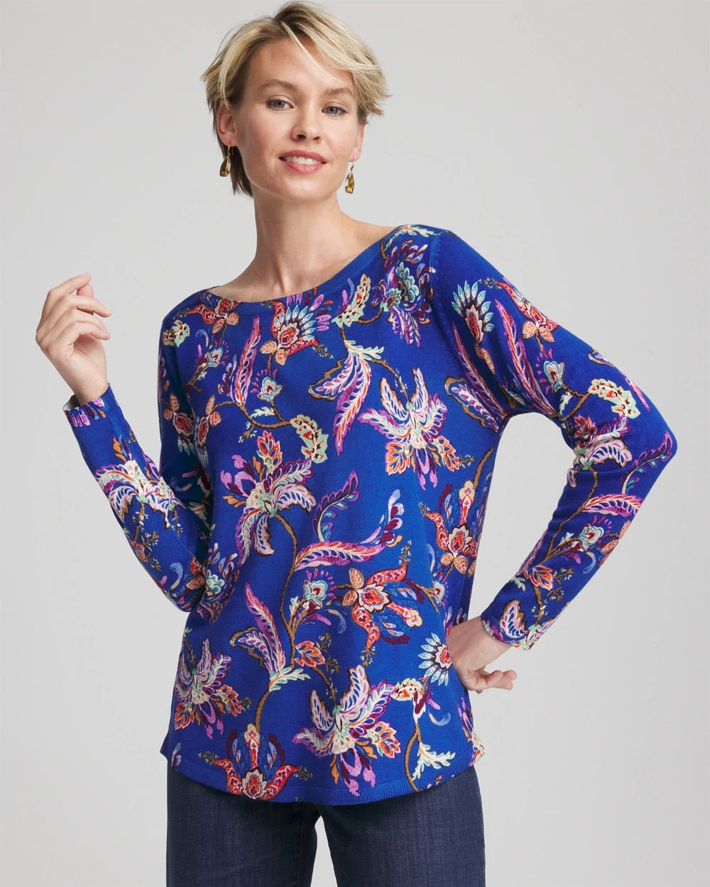 Cobalt Stone Ella Boatneck Printed Pullover Sweater