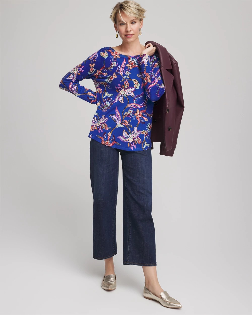 Cobalt Stone Ella Boatneck Printed Pullover Sweater