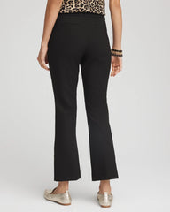 Black Bi-Stretch Flared Button-Hem Cropped Pants