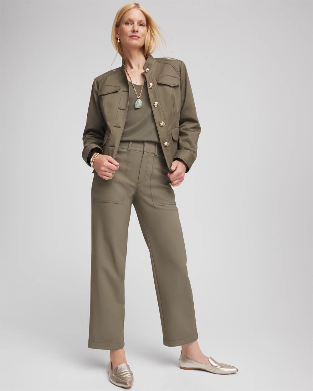 Nettle Leaf Petite Bi-Stretch Straight Ankle Pants