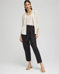 Black Poplin Pull-On Tapered-Leg Cropped Pants