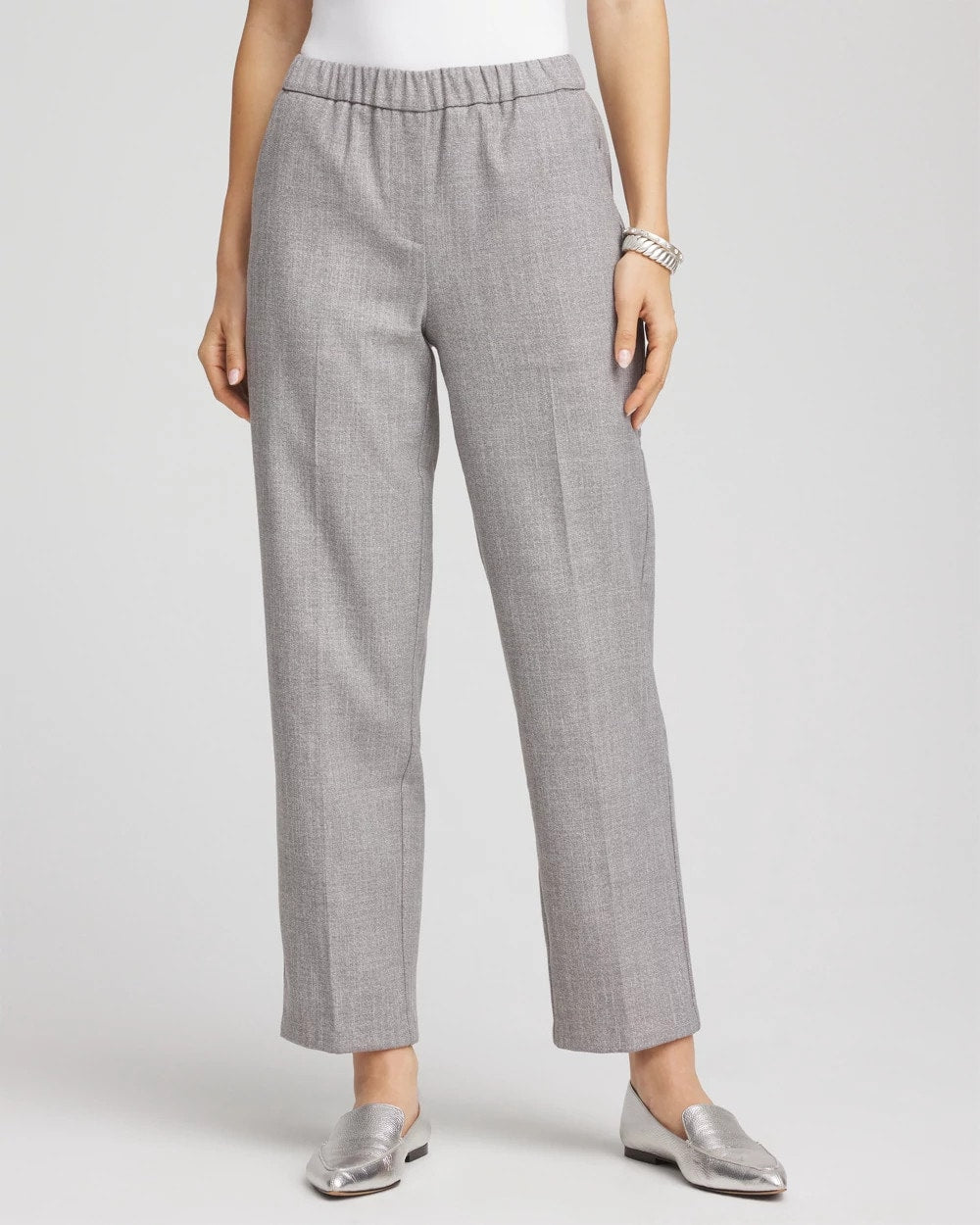 Silver Shimmer Straight Tapered Ankle Pants