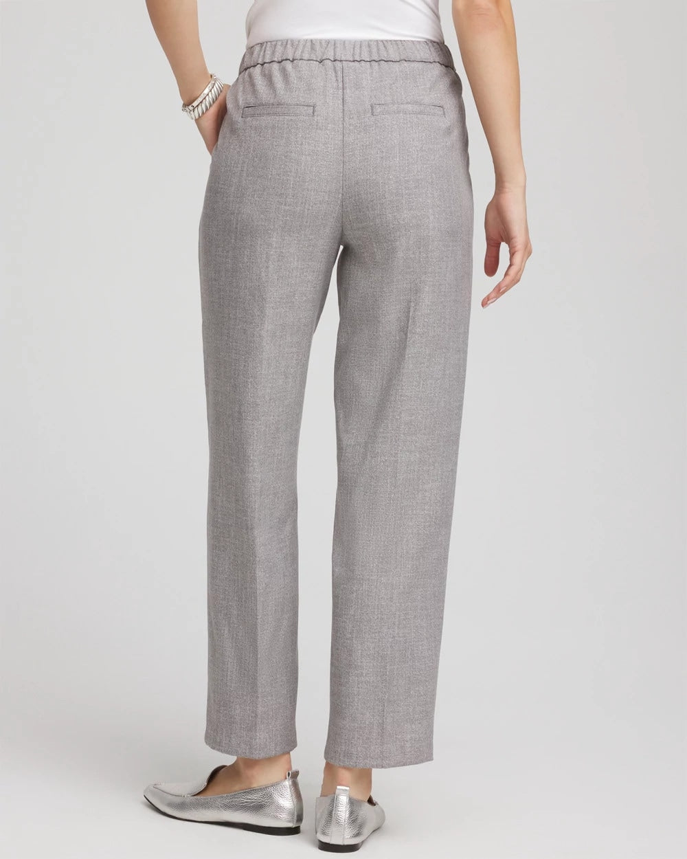 Silver Shimmer Straight Tapered Ankle Pants