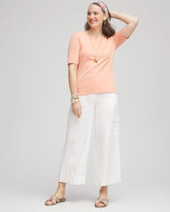 Alabaster Linen Cargo Wide-Leg Cropped Pants