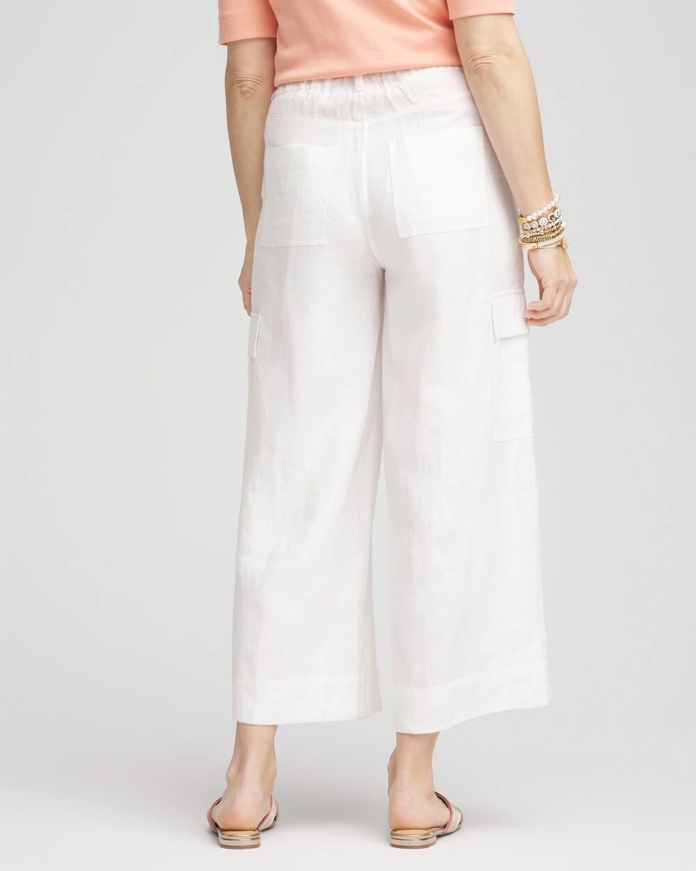 Alabaster Linen Cargo Wide-Leg Cropped Pants