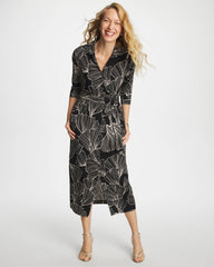 Black Printed Knit Shirtdress