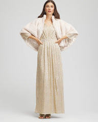 Gold Metallic Knit Pleated Maxi Dress