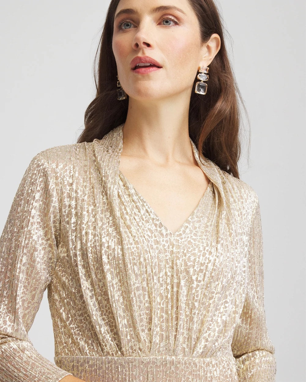 Gold Metallic Knit Pleated Maxi Dress
