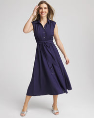 Passport Blue Smocked-Waist Shirtdress